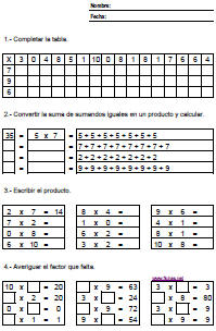 Ejercicios de tablas de multiplicar del 2 al 9 para imprimir